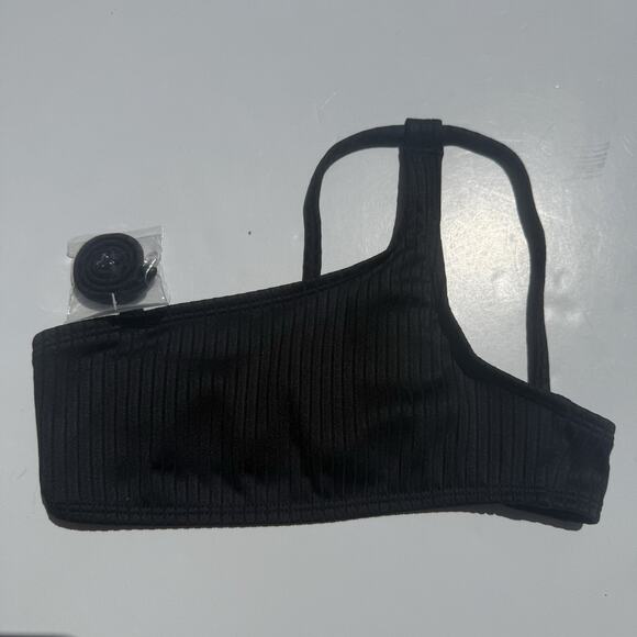 Art Class Girls Swim Bikini Top S (6/7) Black Ribbed One Shoulder NWT + Strap - Picture 2 of 5